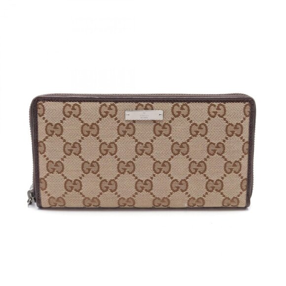 GUCCI GG canvas Around zipper long wallet 112724 canvas leather Beige Brown Used - Picture 1 of 5